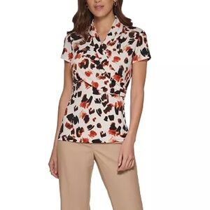 ✨‎ DKNY Printed Faux-Wrap Top - Size Small ✨